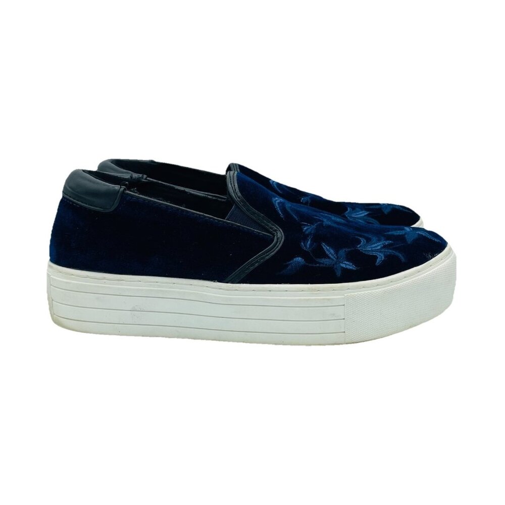 Kenneth Cole Shoes Womens Size 7.5M Blue Floral Velvet Slip On Chunky Y2K Platfo